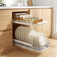 Pull-Out Dish Rack and Pull-Out Storage Tray Cabinet Organizer, Stainless Steel Pull-Out Bowl Rack and Pull-Out Storage Tray Cabinet Pull-Out