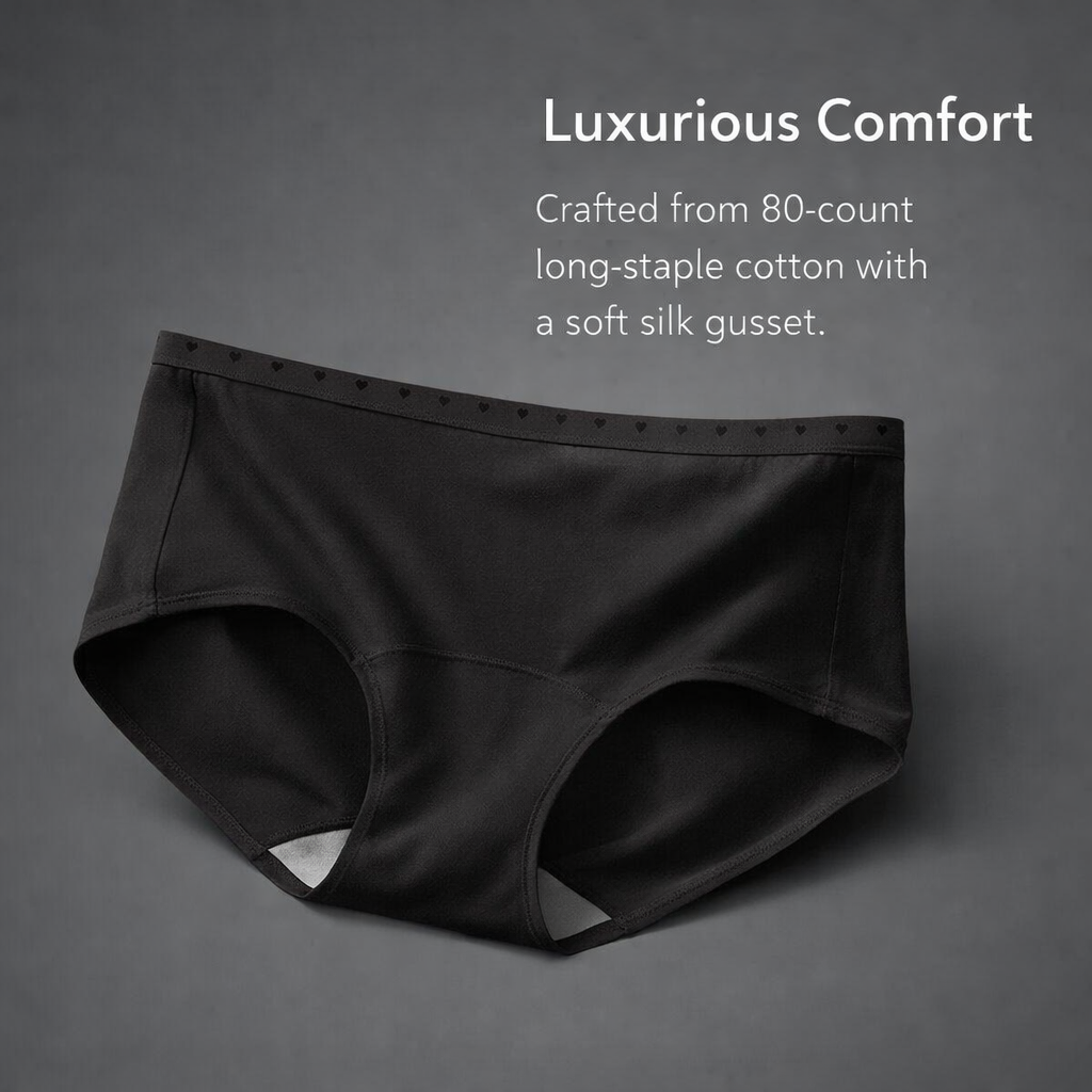 Underwear Women Multipack with Long Staple and Silk Gusset, Knickers for with Heart Pattern Waistband, Everyday