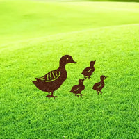 4 Pieces Duck Garden Stake Rust-Like Finish Metal Duck Stake