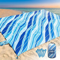 Picnic Blanket and Waterproof Blanket for Family Picnic, Large Polyester Beach Mat with Anchoring Stakes, Easy to Fold Camping Mat and Pouch