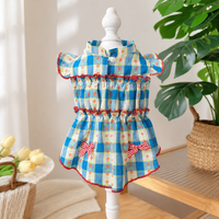 Small Dog Dress with Buttons, Princess Dog Dress for Special Occasions, Blue Plaid Dog Clothes for Small Dogs, Summer Puppy Clothes Girl