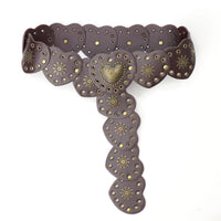 Leather Belt with Hearts Vintage-Inspired Heart Chain Belt Gold-Tone Decorative for Women, Parties, Festivals