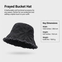 Sun Hats for Women Frayed Edge Bucket Polyester Outdoor Activities Casual Wear, Short Brim Flat Top Basin for Autumn