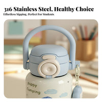 Safe Double-Drink Insulated Cup Leak-Proof Lid Kids Water Bottle with Straw Portable Handle for Students, Girls, School, Daily Use, Travel