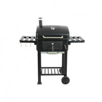 Barbecue Grill with Side Shelves Curved Lid Black Barbecue Grill Chimney Vent Outdoor Cooking for Backyard