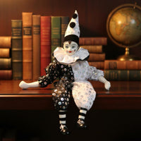 Dangling Leg Clown Doll Classic Design Ceramic Harlequin Doll Vintage Style Sitting Clown Figurine for Collectors, Shelf, Living Room