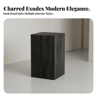 pure Wood Carbonized Square Log Block Wabi-Sabi Design Plant Stand Rustic Aesthetic Accent Table Multi-Functional for Home Decorators, Homeowners, Entryway, Living Room, Bedroom, Balcony