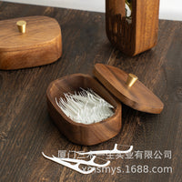 Walnut Wood Dental Floss Container with Lid, Solid Wood Toothpick Holder, New Chinese Style