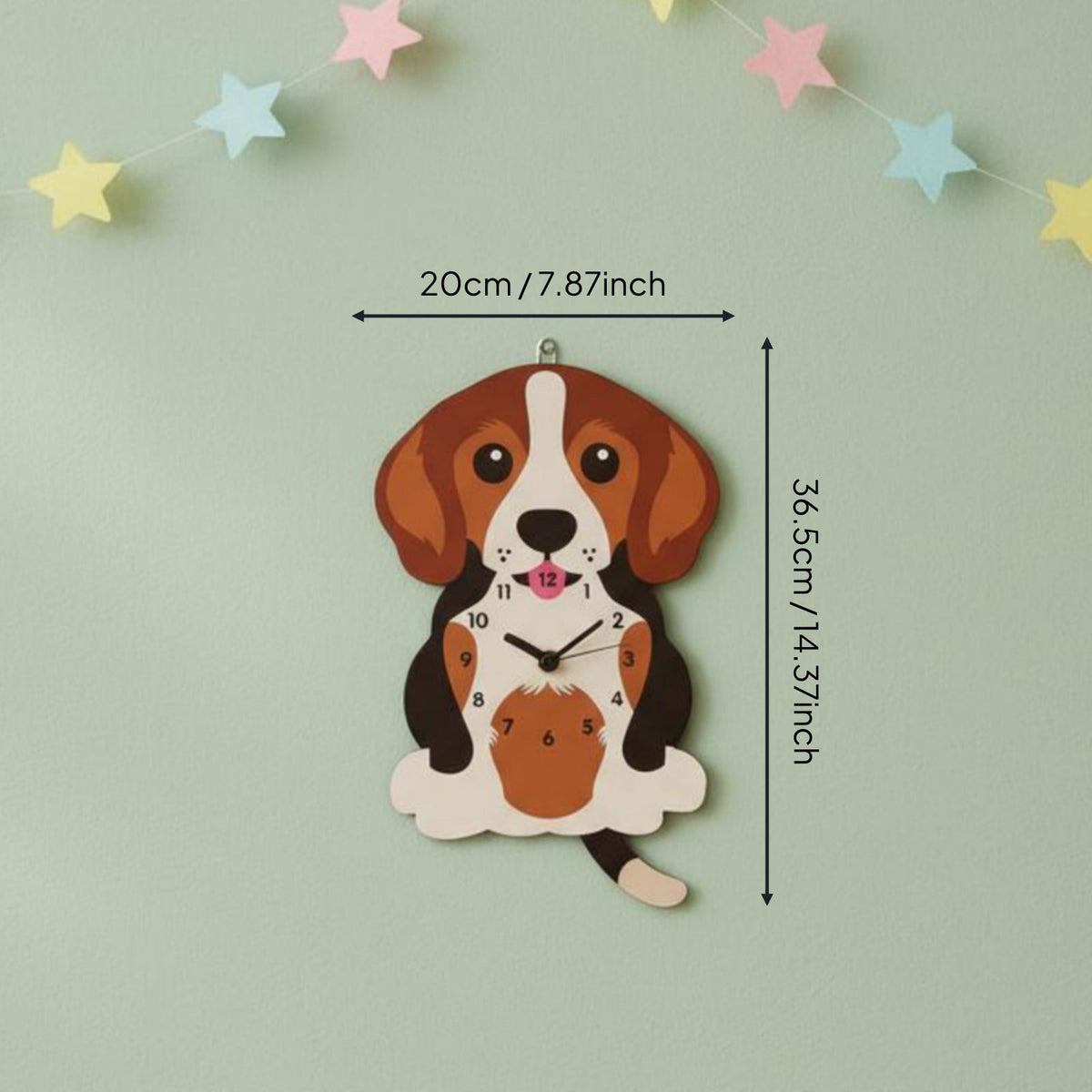 Swinging Tail Dog Clock Easy Setup Cartoon Beagle Wall Clock Powered Timepiece for Kindergarten