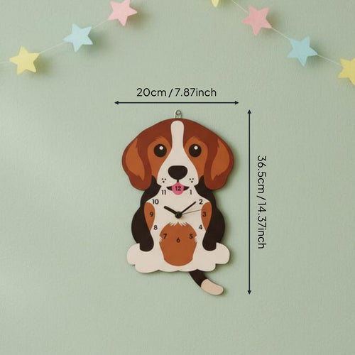 Swinging Tail Dog Clock Easy Setup Cartoon Beagle Wall Clock Powered Timepiece for Kindergarten