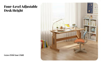 Height Adjustable Kids Desk Solid Wood Student Desk Compact Design Lifting Study Table Ergonomic Workspace Suitable for Parents Homeschooling Bedroom Study Area