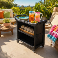 Three-Tier Utility Cart Caster Wheels Matte Black Utility Cart Molded Handle Storage Furniture