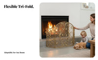 Ornate Scrollwork Design 3-Panel Fire Screen Freestanding 3-Panel Folding Screen Ember Guard Guard Fireplace Accessory Foldable for Homeowners, Interior Designers, Pet Owners, Living Room, Hearth, Indoors