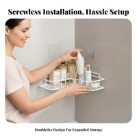 Drillwithout Drilling Installation Corner Shower Organizer No Drilling Corner Shelf Space-Saving Bathroom Accessory Rust-Proof for Renters, Homeowners, Students, Washroom, Dorm Room, Kitchen