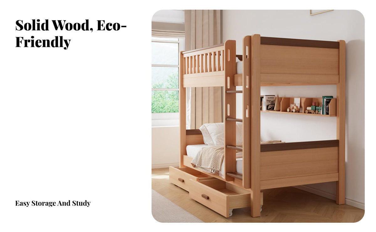 Solid Wood Bunk Bed Guard Rails Wooden Bunk Bed Space-Saving Design Bedroom Furniture for Students, Teenagers, Dorm Room, Apartment