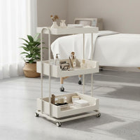 Salon Service Trolley Easy to Clean Cream Design Utility Cart Space Saving Utility Trolley with Wheels for Beauticians, Spa, Narrow Areas, Living Room