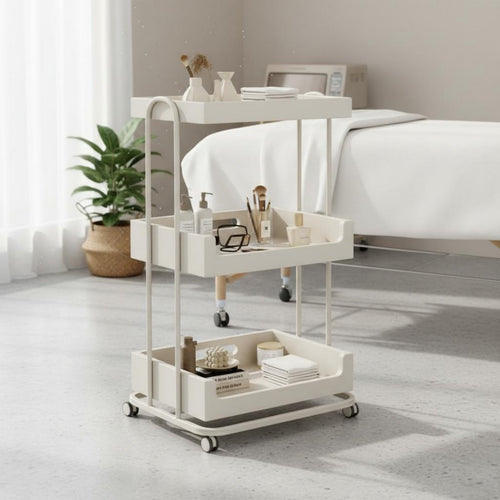 Salon Service Trolley Easy to Clean Cream Design Utility Cart Space Saving Utility Trolley with Wheels for Beauticians, Spa, Narrow Areas, Living Room