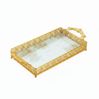 Gold Filigree Tray Hollow out Design Ornate Glass Tray Double Handle