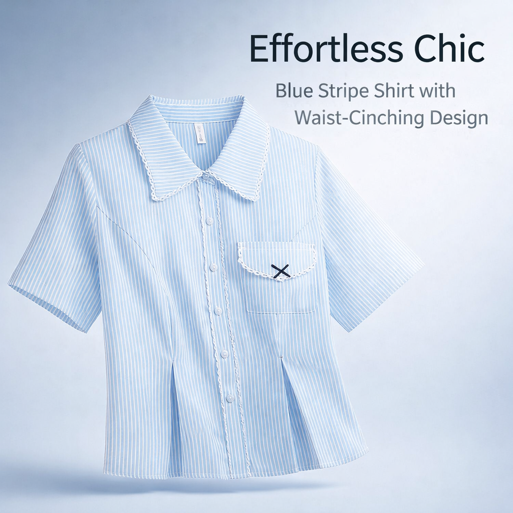 Shirts for Women UK with Lace Trim Detail and Striped Pattern, Blouses for Summer Wear, Slimming Waist Design Casual Tops