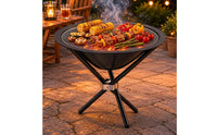 Folding Grill Portable Round Cooking Grate Steel Brazier for Grilling