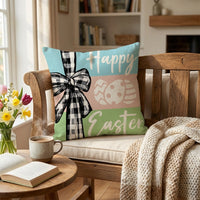 Easter Pillow Cover Happy Easter Print Throw Pillow Cover Invisible Zipper Decorative Linen Pillow Cover for Sofa, Bedroom Holiday Decor