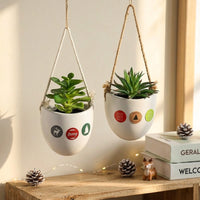 Plant Pots and Flower Pots for a Hanging Plant, Pack of 2 Oval Ceramic Wall Planter for Home Office, Glazed Air Plant Holder, Gift for Lovers