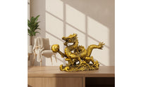 Dragon Sculpture Copper Dragon Statue Gold-Toned Ornament for Collectors