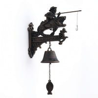 Antique-Style Wall Sign with Bell Ornate Decorative Wall Bell Rustic Decor Welcome for Patio