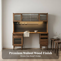Black Walnut Dining Cabinet Space-Saving Design Dining Table Cabinet Combo Solid Wood Construction Multifunctional Kitchen Hutch for Families, Couples