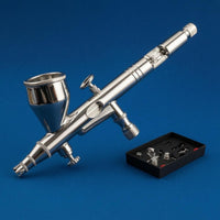Chrome Finish External-Mix Airbrush Kit Interchangeable Nozzles Two-stageAction Airbrush Presentation Box Paint Needle Set for Model Painting Work, Makeup Application
