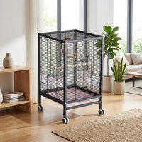 Flat Top Bird Cage for Budgies and Conures, Multiple-door Parrot Habitat, Indoor Outdoor Cockatiel Enclosure, Finch Set with Visible Accessories