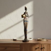 3 Pieces African Woman Statue Hand-Painted African Lady Figurine Resin Material