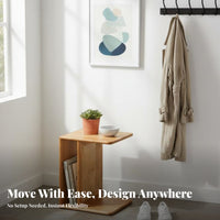 Wheeled Woven-Top End Table Japanese design Sofa Side cart Mobile Design Multi-Functional for Living Room, Entryway, Home Office