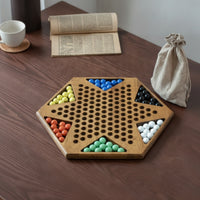 Wooden Chinese Checkers with Marbles High-Quality Chinese Checkers Travel Board Game with Marbles Family for Classrooms