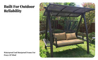 3 Seater Canopy Swing Sturdy Steel Frame 3-Seat Canopy Swing Comfortable Cushions for Families, Homeowners, Backyard, Balcony, Poolside