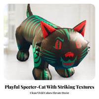 Inflatable Cat with Green Stripes | Glossy Air-Filled Construction, Vivid Graphic Detailing, for Yard