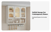 Wall-Mounted Design Arched Glass Door Cabinet Multi-Functional Arched Fluted Glass Door Cabinet Large Capacity Storage Hanging Cupboard Space Saving for Homeowners, Families, Decorators, Kitchen, Bathroom, Dining Room, Entryway