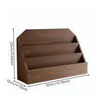 Tiered Letter Holder Solid Wood 3-Tier Wooden Desk Organizer Multi-Layer Design Wooden Postcard Display Rack for Countertop, Office, Study Room