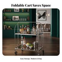 Easy Mobility Foldable Glass Cart Multi-Functional Rolling Serving Cart Versatile Wheeled Beverage Trolley Locking Wheels for Apartment Dwellers, Entertainers, Home Decor Enthusiasts, Living Room, Kitchen, Parties, Bedroom