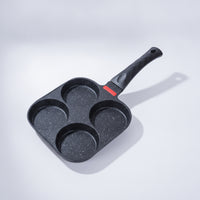Nonstick Four-Cavity Frying Pan Stone-Look 4-Cup Egg Pan Easy to Clean Skillet Compact for Singles, Students, Dorm Kitchens, Apartments