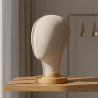 Textile Mannequin Head with Wooden Base Linen Covered Hat Display Stand Professional Look Hairpiece Display Head for Retailers, Boutique