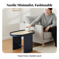 Oval Cane-Topped Side Table Woven Top Nightstand Minimalist Design for Students