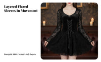 Black Bell Sleeve Dress Vintage Inspired Lace Sleeve Goth Dress for Cosplayers