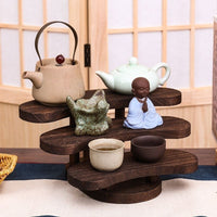 New Chinese Style Solid Wood Display Shelf for Tea Cups, Multi-layer Retro Tabletop Decor