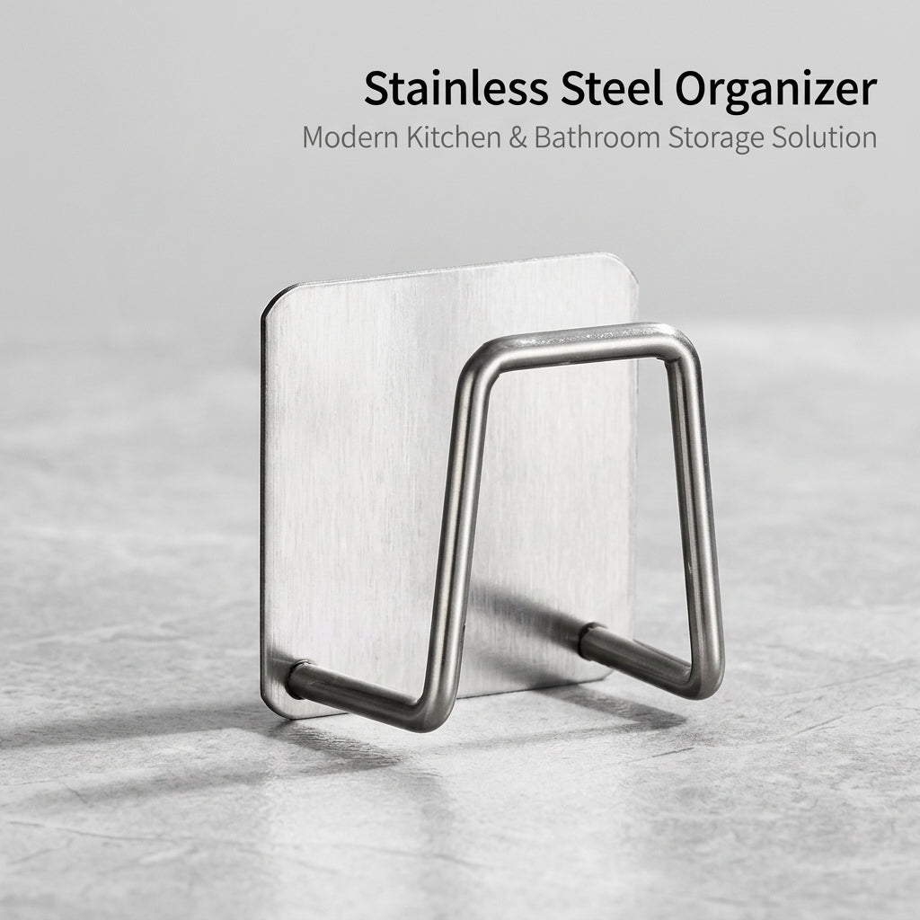 Bathroom Sink Organizer and Wall Mounted Rack for Kitchen Organization, Stainless Steel Drain with Self Sponge Holder