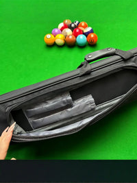 Black Leather Grain Billiard Cue Bag with 7 Pockets