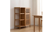 Storage Unit with Slatted Shelves Compact Bamboo Cabinet Easy to Clean Freestanding Floor Cabinet for Washroom