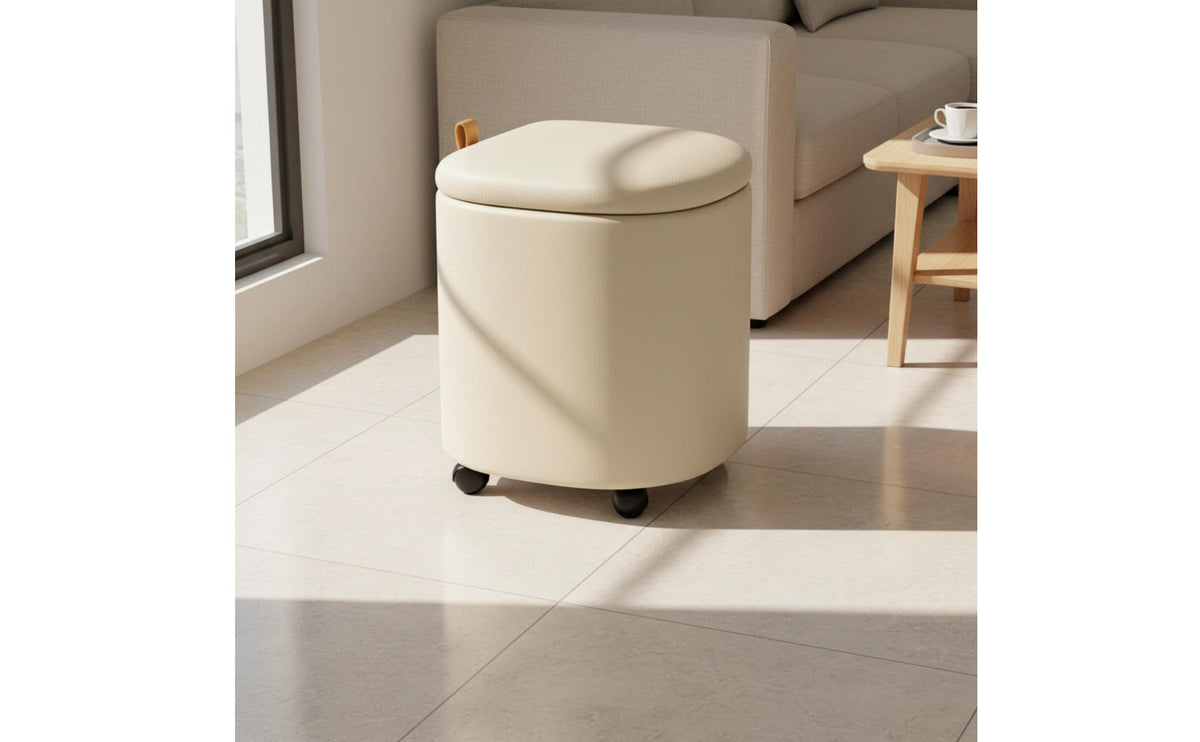 Soft Padded Seat Makeup Chair with Wheels Cream Design Storage Ottoman Stool Sturdy Wood Frame for Dressing Room