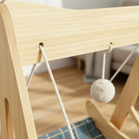 Wooden Pet Swing Bed Blue Plaid Feline Swing Bed Hanging Toy