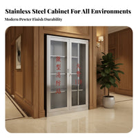 Heavy Duty Stainless Steel Fire Equipment Cabinet Lockable Emergency Gear Display Cabinet Adjustable Shelves Fire Fire Containment Unit Storage Box for Safety Officers, Construction Site Managers, Business Owners, Factories, Warehouses, Office Buildings